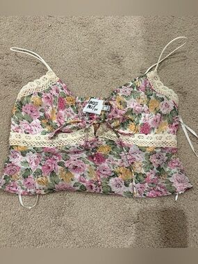 Princess Polly Pink & Green Floral Lace-Trim Cami